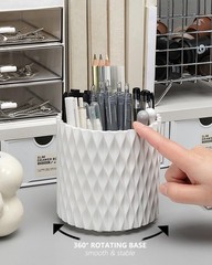 Lebenrich Rotating Pen Pencil Holder for Desk, 5 Slots Unique Grey Desk