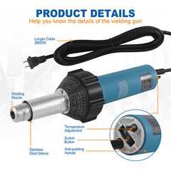 Hot Air Plastic Welder 1600W PVC TPO Vinyl Heat Gun Torch & 7 Accessories