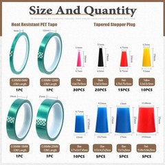 104Pcs Powder Coating Plug Kit with PET Masking Tape – for Powder Coating System
