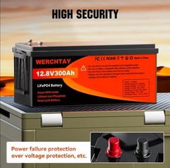 12V 300AH LiFePO4 Lithium Battery 15000+Cycles 200A BMS Solar Off-grid RV 3.8kwh