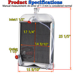 3 Row Aluminum Radiator For Ford Tractor 9N 8N 2N Model 8N8005 AR2018 w/Cap