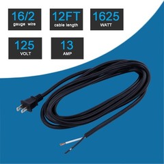 12FT AC Power Cord 2 Prong 16 AWG Polarized Open End Wire 13A 1625W Replace O…