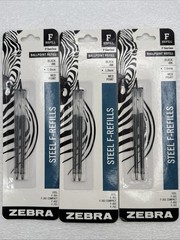 Lot 3 Packs (6 Total) Zebra Steel F-Refills Ballpoint Pens Black Ink 1.0mm MED