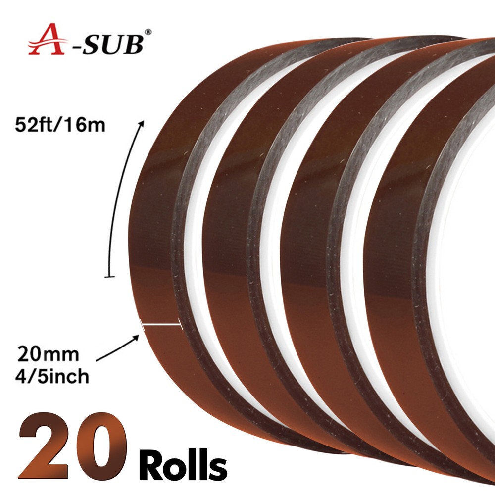 20 Rolls A-SUB Heat Resistant Tape 20 mm x 16 m Sublimation Tape Kapton Poilymid