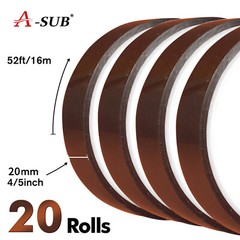 20 Rolls A-SUB Heat Resistant Tape 20 mm x 16 m Sublimation Tape Kapton Poilymid