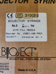 1 CASE, BIOJECTOR SYRINGES for BIOJECT 2000, 100 PER CASE 1CC NUMBER 5