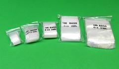 Zip Seal Lock Clear 2mil Assorted Bags 500 Square Sizes 1″ 1-1/2″ 2″ 3″ 4″