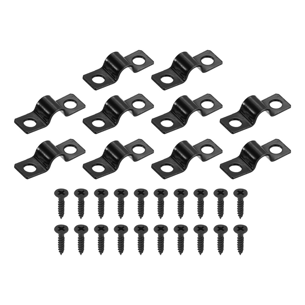 25Pcs 6mm U-Shaped Pipe Clamp Carbon Steel Double Hole Strap Clamp with Screw