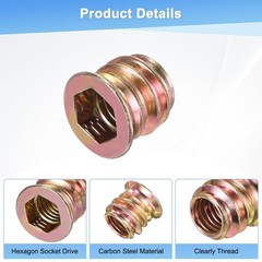 M METERXITY M8x10mm Gold Tone threaded inserts wood 20pc