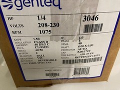 GE GENTEQ Motor 3046 1/4 HP 1075 RPM 208/230 Volt 5KCP399GG C124ES NEW
