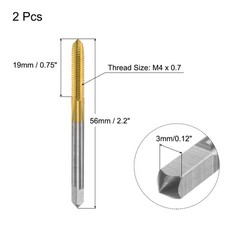2pcs M4x0.7 Cobalt High Speed Steel Titanium Coated Straight Flute Thread Tap