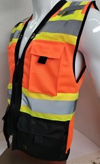 FX HI-ISIBILITY Surveyor Three Tones Orange Safety Vest Solid front & Mesh back