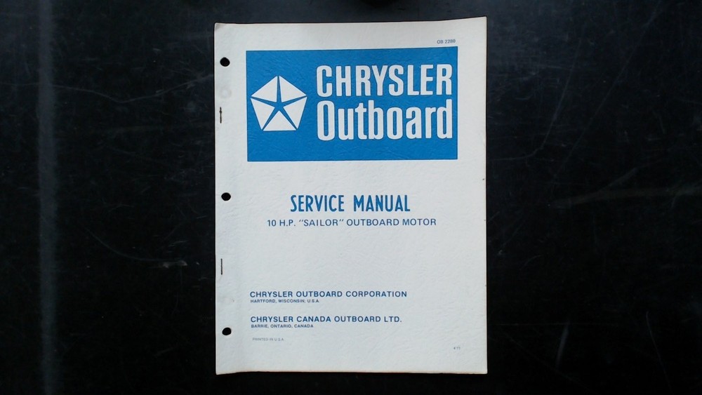 Chrysler Outboard 10 HP Sailor Service Manual OB 2280 1977 Illustrated