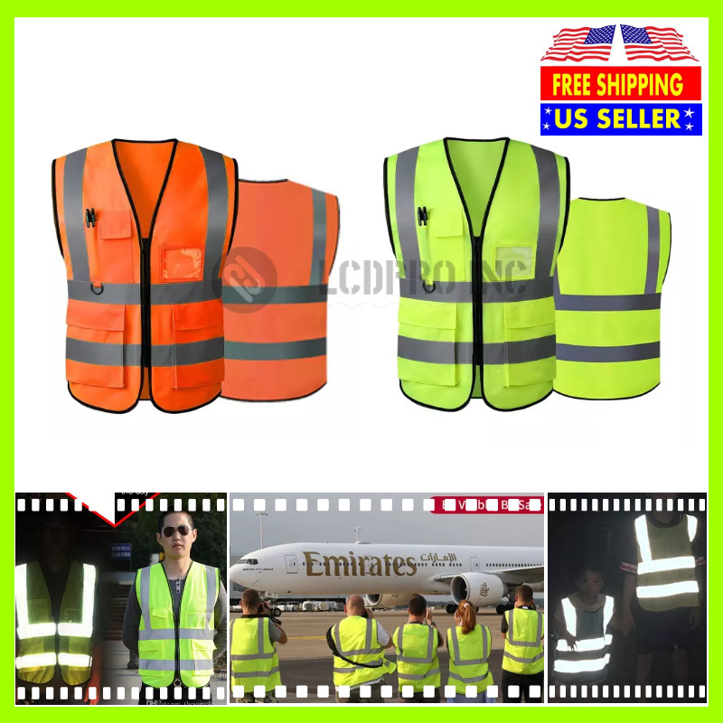 Safety Vest with High Visibility Reflective Stripes 5 Pockets 2 Colors Security