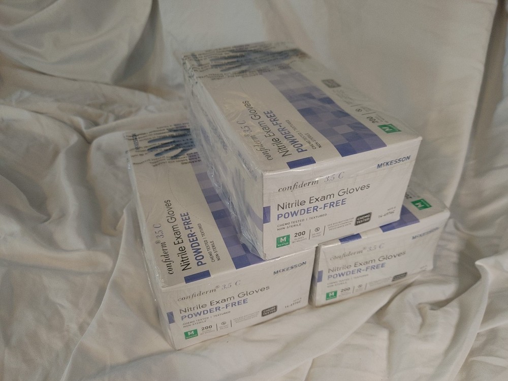 3 Boxes – McKesson 200 Ct Confiderm Nitrile Exam Gloves Powder-Free Medium Blue