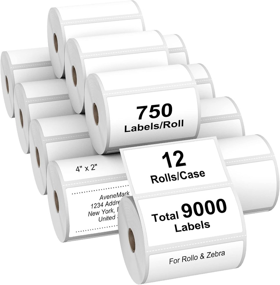 12 Rolls 4″x2″ Direct Thermal Shipping Labels for Rollo & Zebra Printers