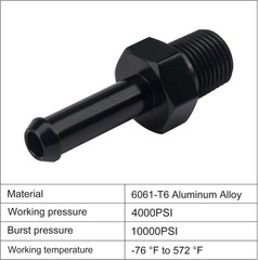 1/8″ NPT Male to 1/4″ Barb Fitting Adapter Straight Aluminum Black