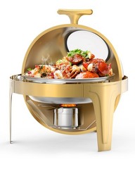 Gold Round Roll-Top Chafing Dish Set Commercial Stainless Steel Buffet Warmer