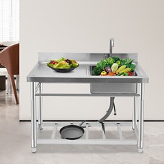 Freestanding 201 Stainless Steel Kitchen Sink With Faucet & Storage Shelf