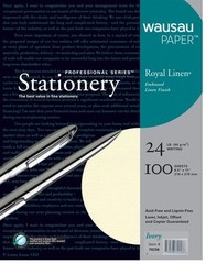 100 Sheets Wausau Paper Royal Linen Ivory 24 LB. 8.5″ X 11″ New USA Professional
