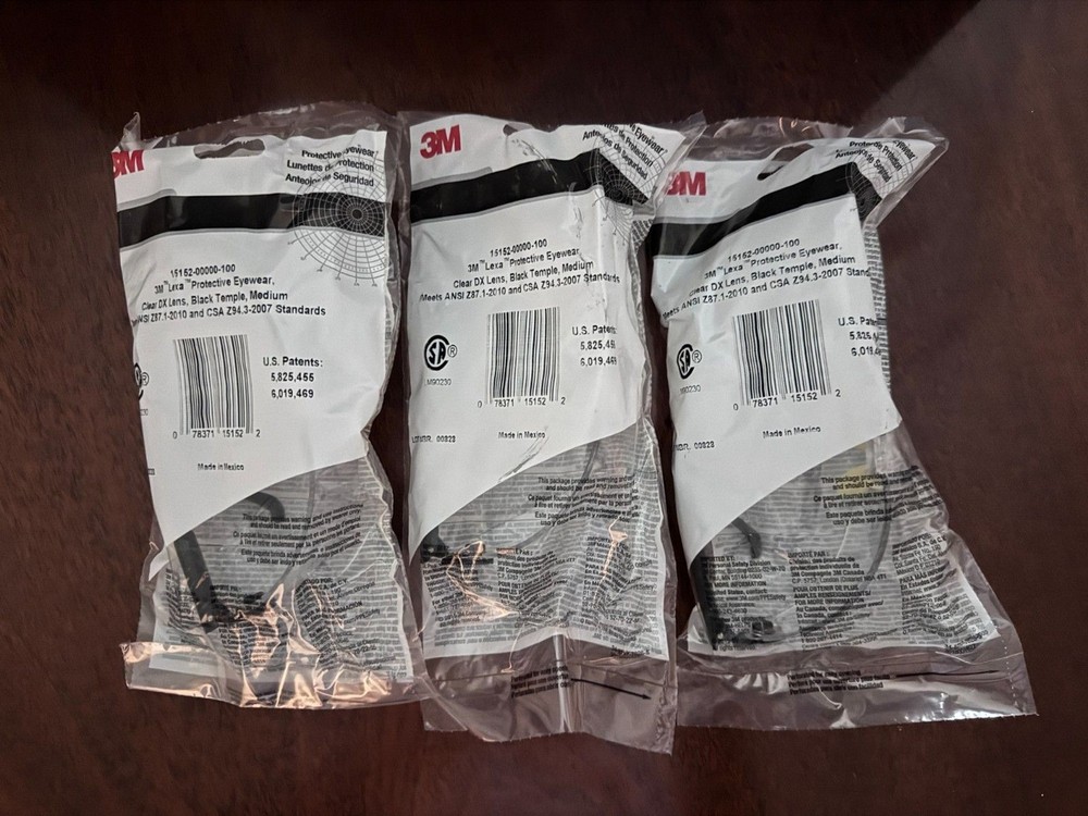 3M 15152 Lexa safety Eyewear Clear DX Lens Black Frame 3 Pairs NEW Free Shipping
