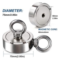 Up to 1500 Lbs Fishing Magnet Kit Pull Force Strong Neodymium + Carabiner+ Rope