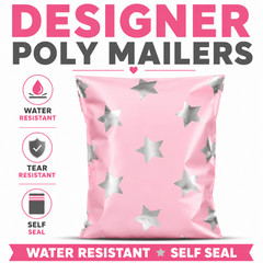 6×9 Pink Silver Stars Designer Poly Mailers Boutique Shipping Bags