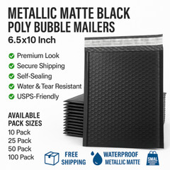 #0 Poly Bubble Mailers 6.5×10 – Self-Seal Padded Envelopes –Metallic Matte Black
