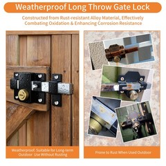 Anti-Rust Long Throw Gate Lock for 40-80mm Wooden Door Right & Left Door 5 Keys