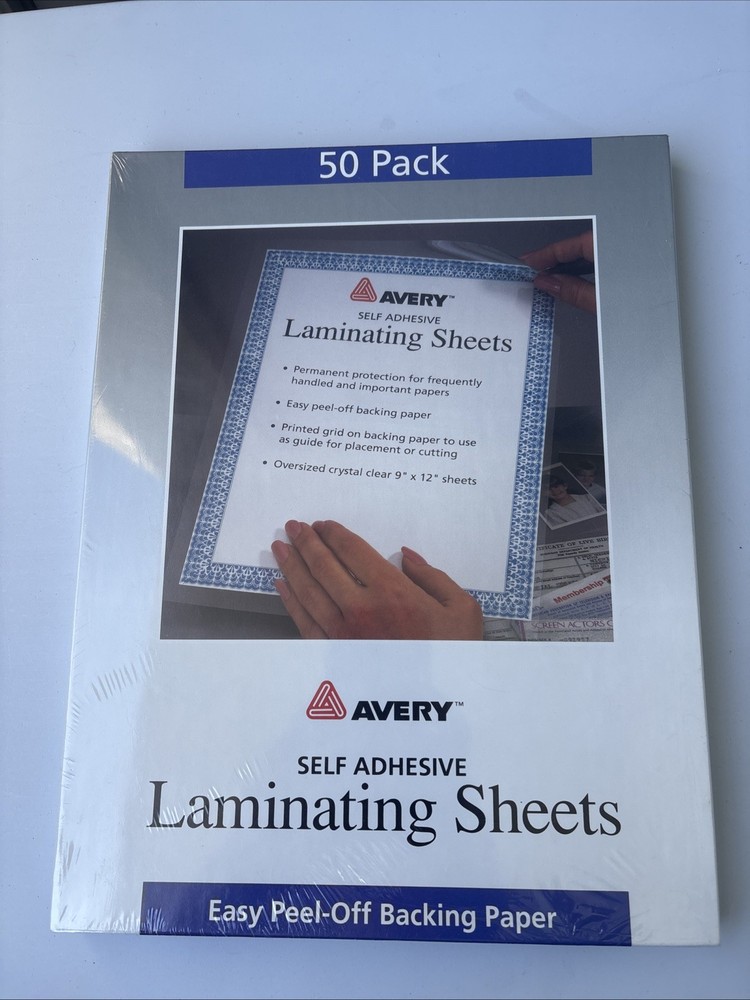 Avery Self Adhesive Laminating Sheets 50 Pack Brand New Sealed Clear