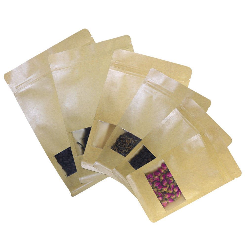 Many Sizes for Kraft Paper Stand up Zip Lock Gusset Side Bag Pouch w/ Window M33