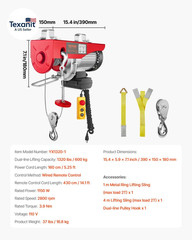 Electric Hoist with Remote Control, 1320LBS Electric Winch, 110V Electric Hoist