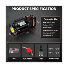 Fuel Transfer Pump Battery Powered, 13GPM Electric Pump with 21V 4.0Ah Batter…