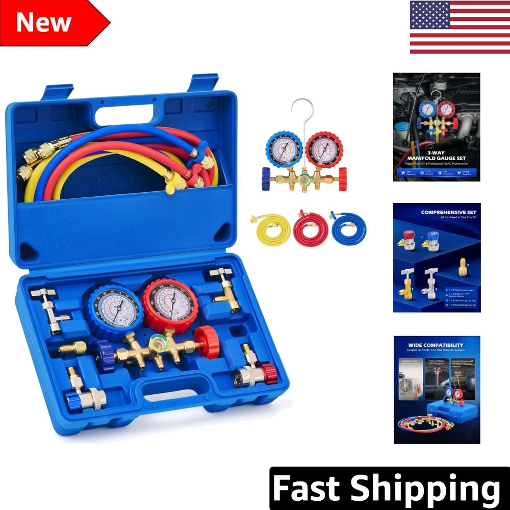 Comprehensive AC Charging Kit – 3 Way Manifold Gauge with Hoses & Adaptors