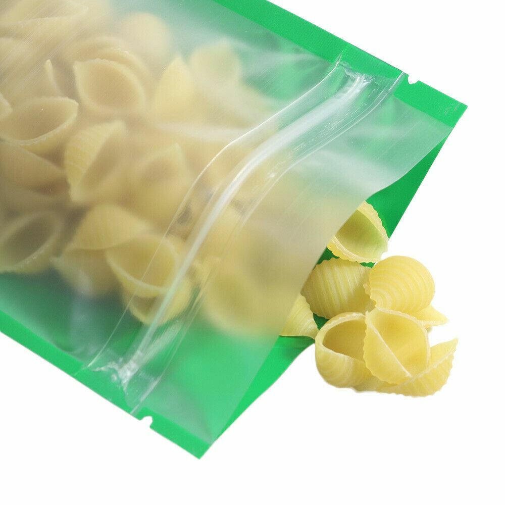 5x7in Matte Clear Front Green Back Mylar Reclosable Stand Up Pouches w/ Machine