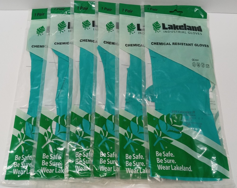 Lot of 6 Pair Lakeland Industrial Chemical Resistant Nitrosol Gloves Size 9