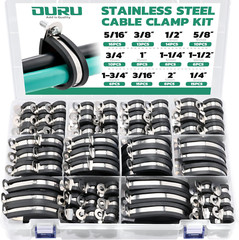 125PCS Cable Clamp,12 Sizes Stainless Steel Rubber Coated Cushioned Insulated Ca