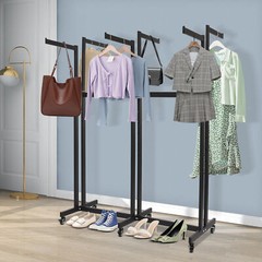 6-Arm Black Clothing Retail Rack Adjustable Iron Garment Display Rack w/Wheels