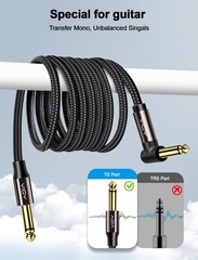 15ft 5M Guitar Cable TS Mono Jack Right Angle Cord 1/4 Inch Instrument Amp