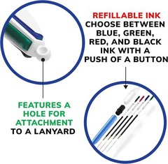 BIC 4-Color Original Retractable Ballpoint Pen with 1.0 mm Medium Point, 3-Count