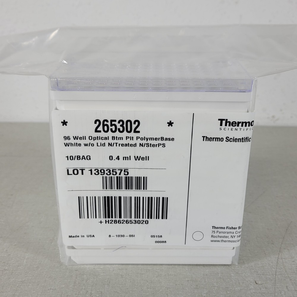 Thermo 265302 96 Well 0.4 ml Well Optical Bottom Plate PolymerBase White 10-Pack
