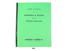 Bardons & Oliver No.3 Universal Turret Lathe Parts list Manual Catalog *1047