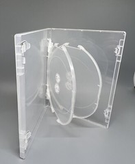 25 TOP QUALITY 14MM SLIM QUAD (4) DISC DVD CASE, SUPER CLEAR, CLIP, DC1404CLR