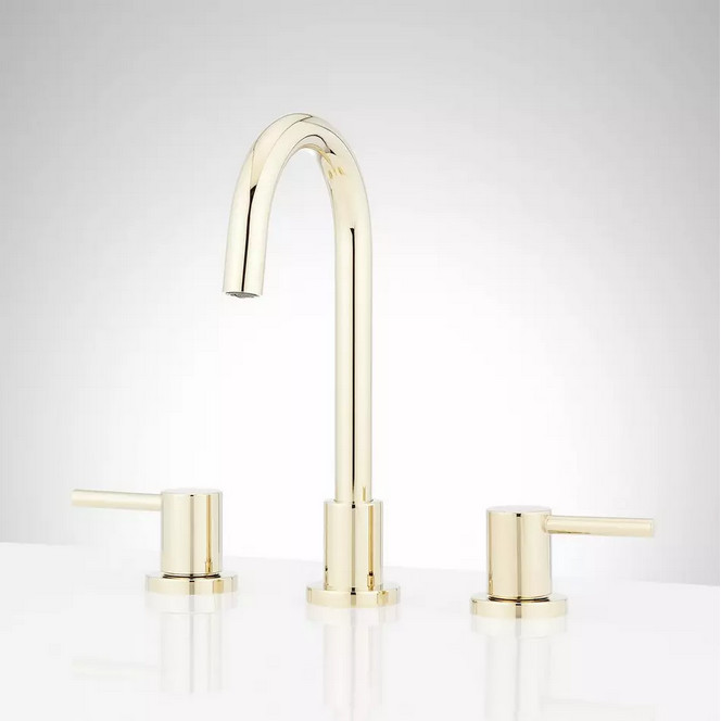 SIGNATURE HARDWARE Lexia Widespread Gooseneck Bathroom Faucet -POLISHED BRASS