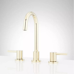 SIGNATURE HARDWARE Lexia Widespread Gooseneck Bathroom Faucet -POLISHED BRASS