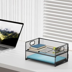 Elegant Black Mesh 2-Tier Letter Tray – Perfect for Home Office Organization