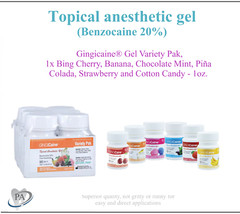 Dental Gingicaine Topical Gel Mint Julep, Bing Cherry, Banana, 1-6 oz Exp: 02/29