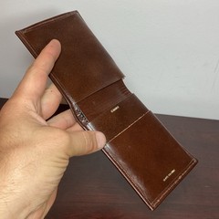 Vtg Wallet Bifold Brown Glove Cowhide Leather Striped Interior Accent Rips AS IS