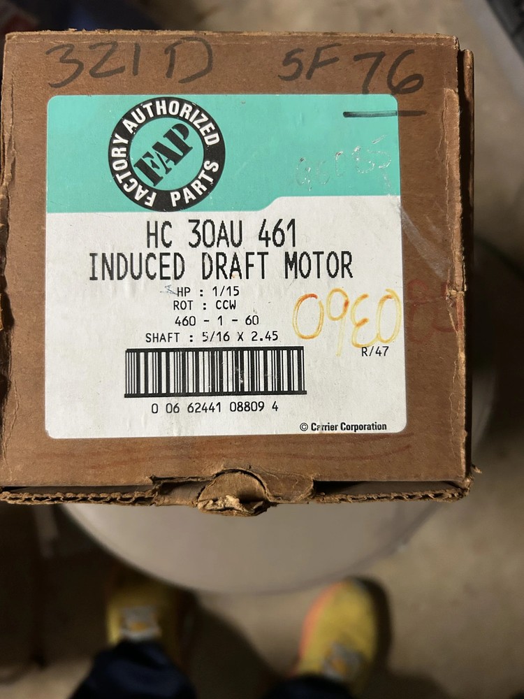 Carrier HC30AU461 Induced Draft Motor 1/15HP 460V 1ph CCW Shaft 5/16×2.45