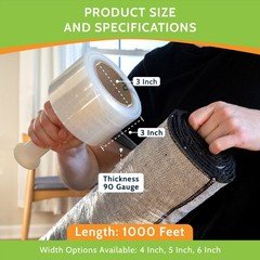 Mini Stretch Wrap Shrink Film, 18 Rolls, 3″x1000′, 90 Gauge, with Plastic Handle